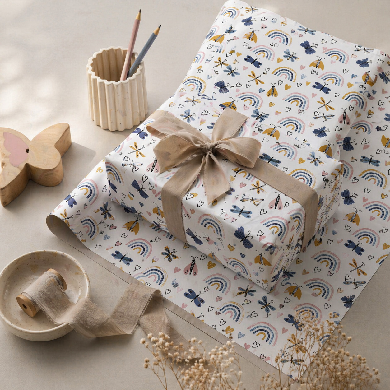 Rainbow play wrapping sheets+note cards