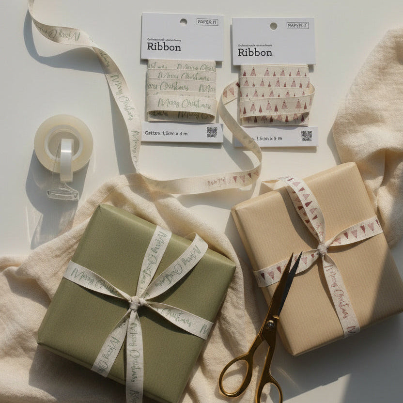 Christmas cotton ribbons (3 metre) <br/> set of 2