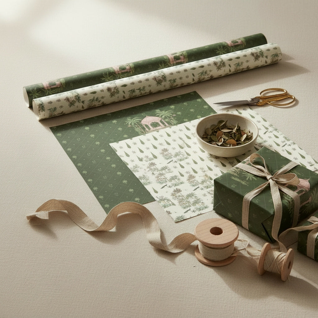 Assorted tropical wrapping sheets+note cards (set of 6)