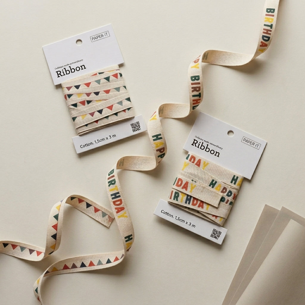 Happy birthday + bunting cotton ribbons (3 metre) set of 2