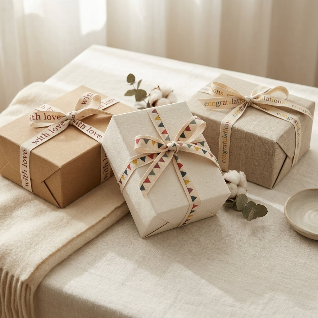 With love + congratulations + bunting cotton ribbons (3 metre) set of 3