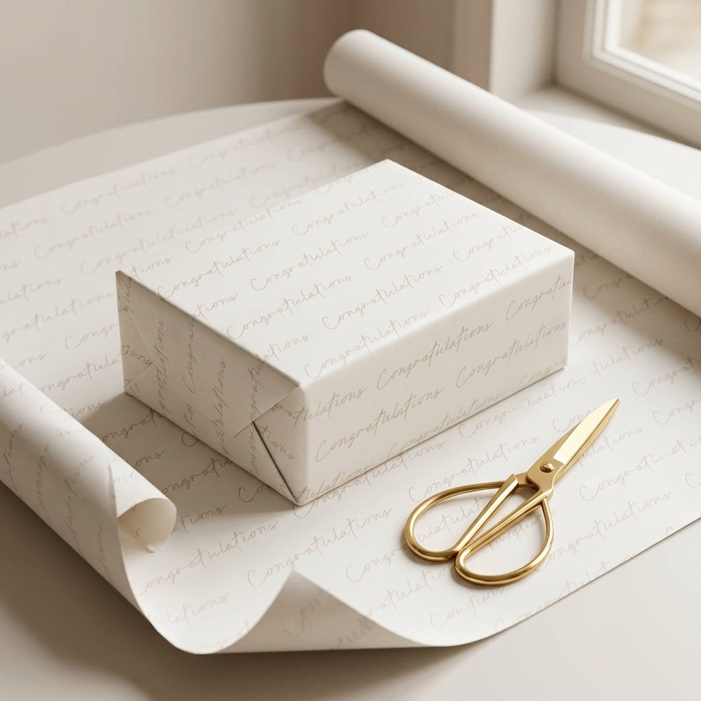 White congratulations wrapping sheets+note cards