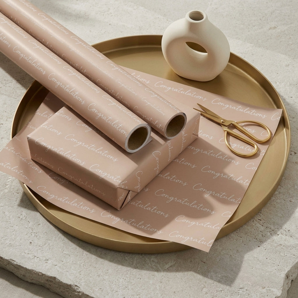 Cream congratulations wrapping sheets+note cards