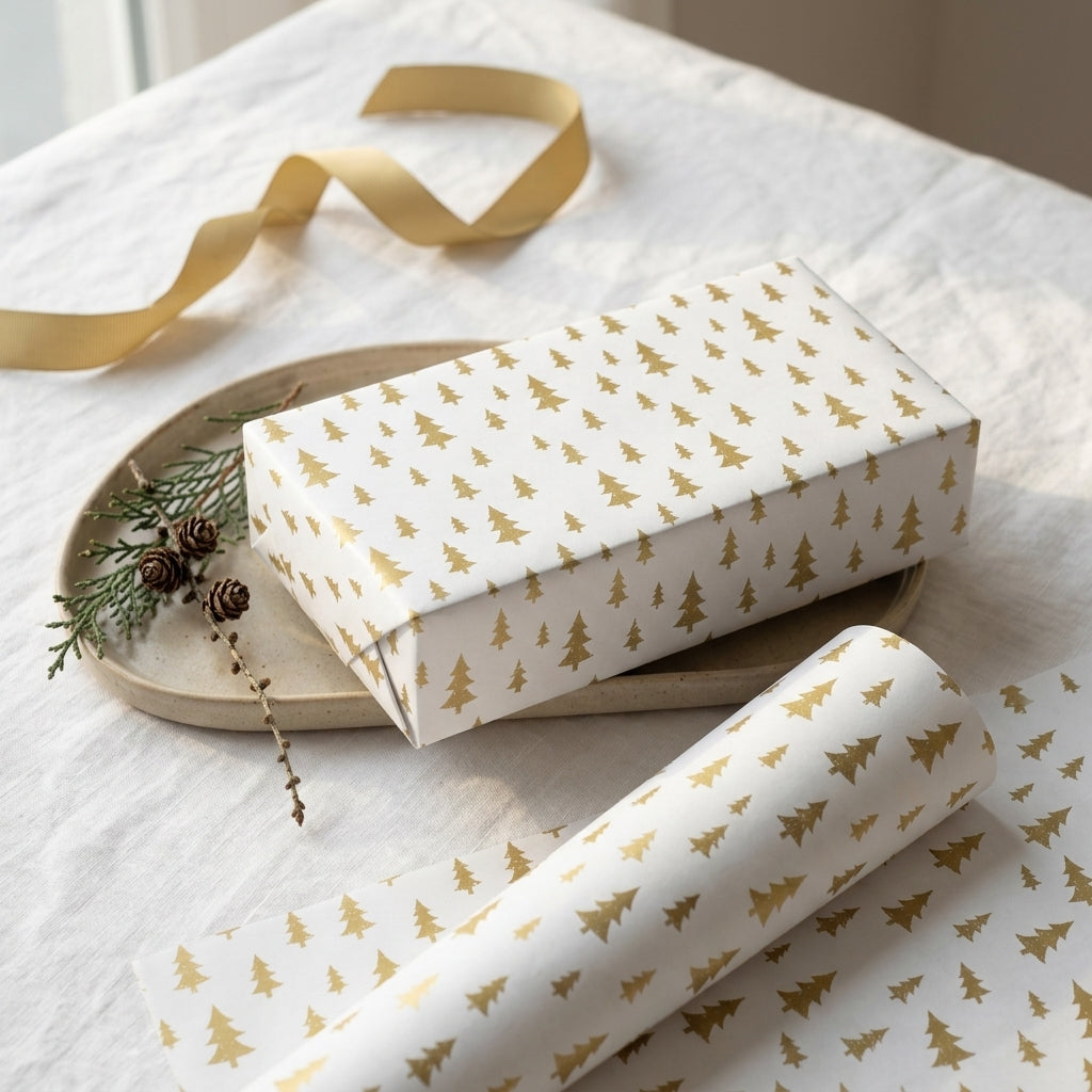 Christmas stars wrapping sheets+note cards (set of 5)