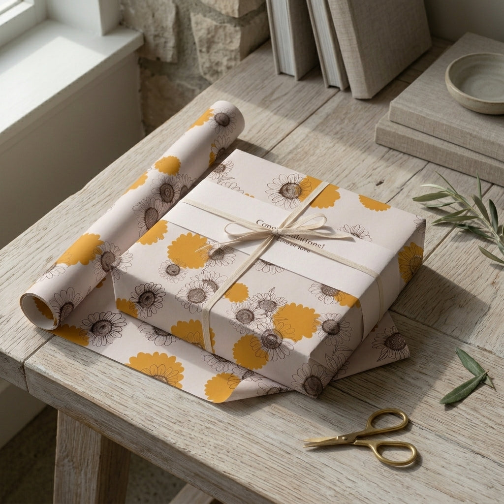 Sunflower wrapping sheets+note cards <br/> (set of 5)