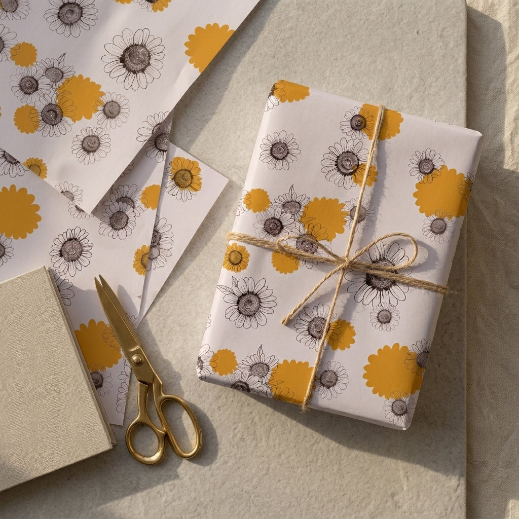 Sunflower wrapping sheets+note cards <br/> (set of 5)