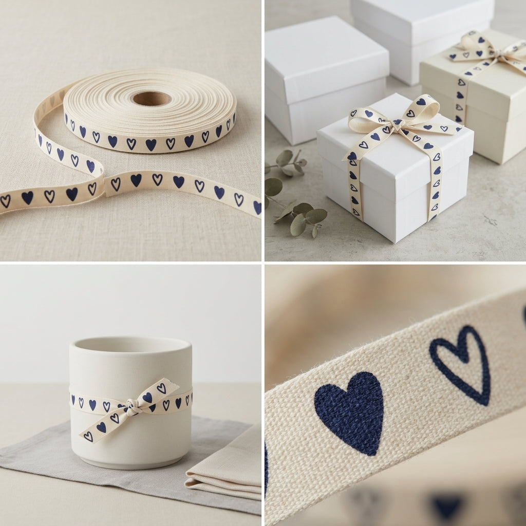 Navy Heart Cotton Ribbons