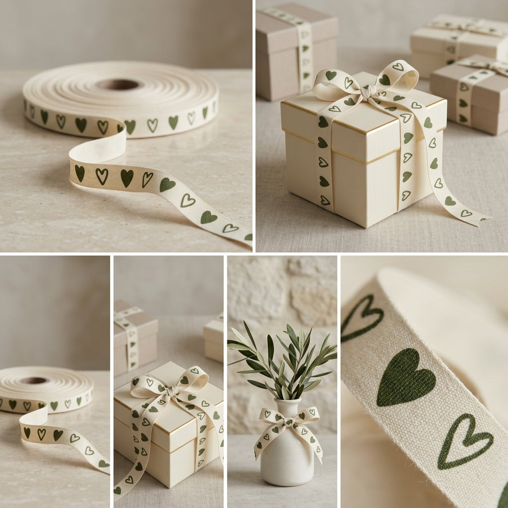 Olive Heart Cotton Ribbons