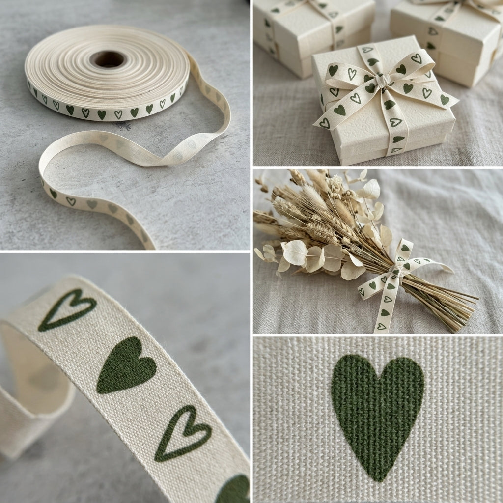 Olive Heart Cotton Ribbons