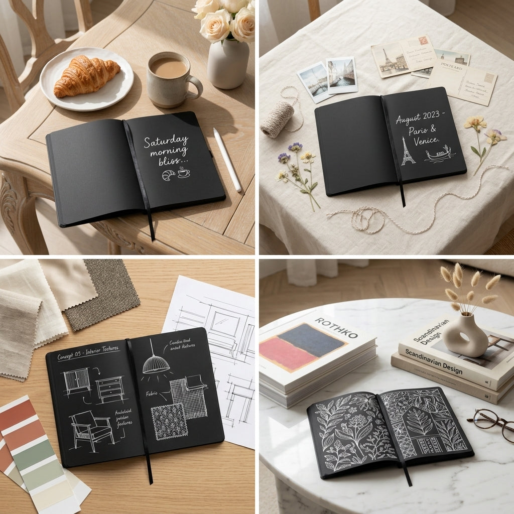 All Black Notebook (White Pen Included)