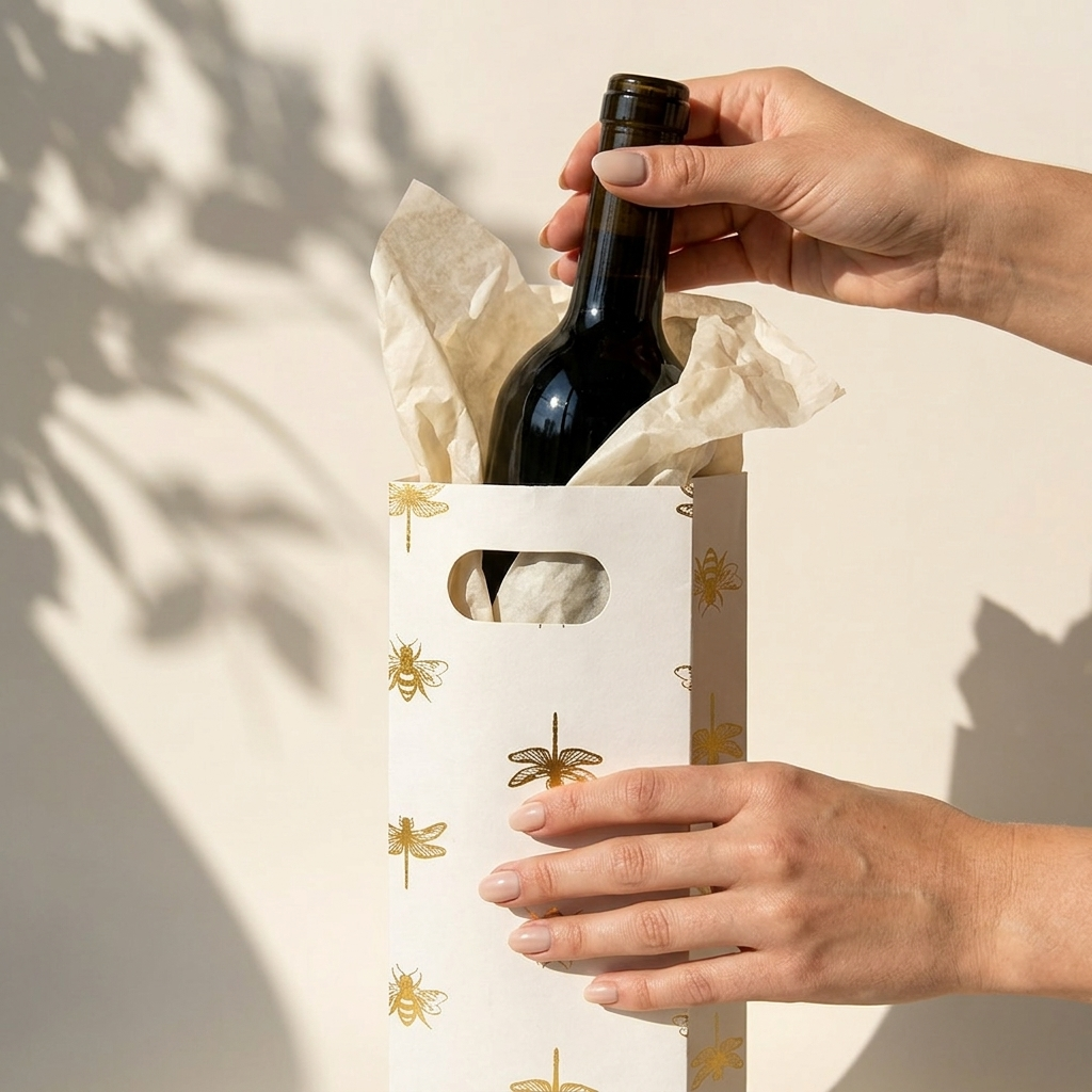 Honey Bee Foiled Wine Bag (4 × 16.5 × 4 inches)