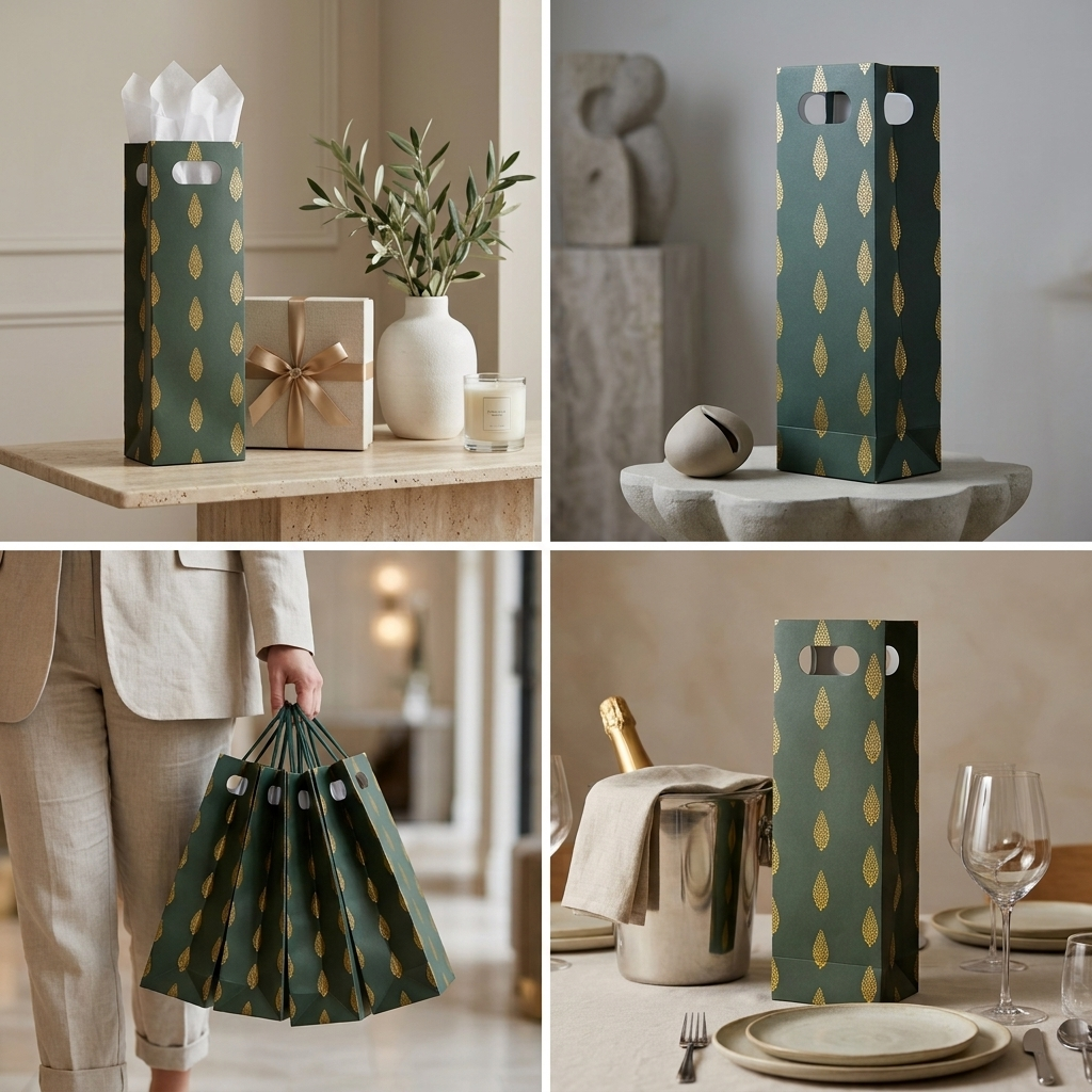 Leaf Foiled Wine Bag (4 × 16.5 × 4 inches)