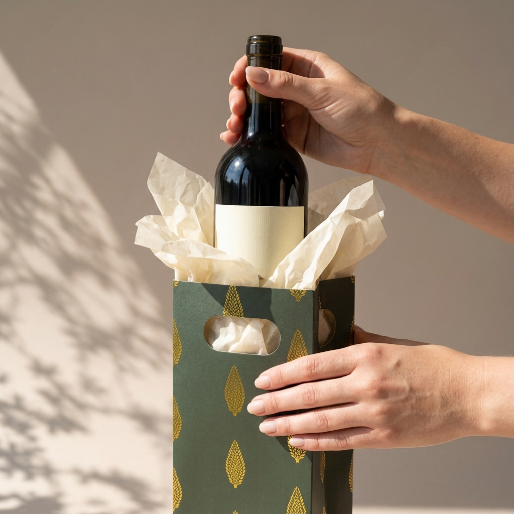 Leaf Foiled Wine Bag (4 × 16.5 × 4 inches)