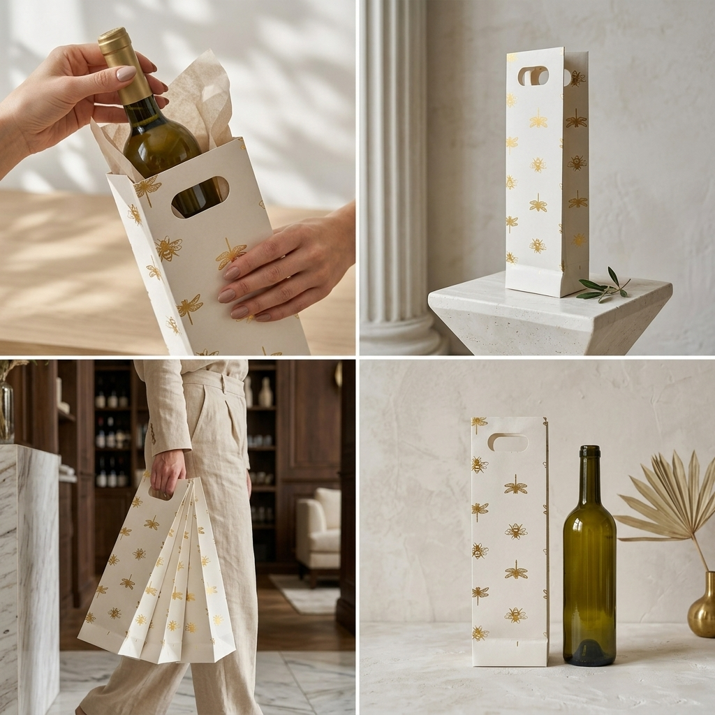 Honey Bee Foiled Wine Bag (4 × 16.5 × 4 inches)