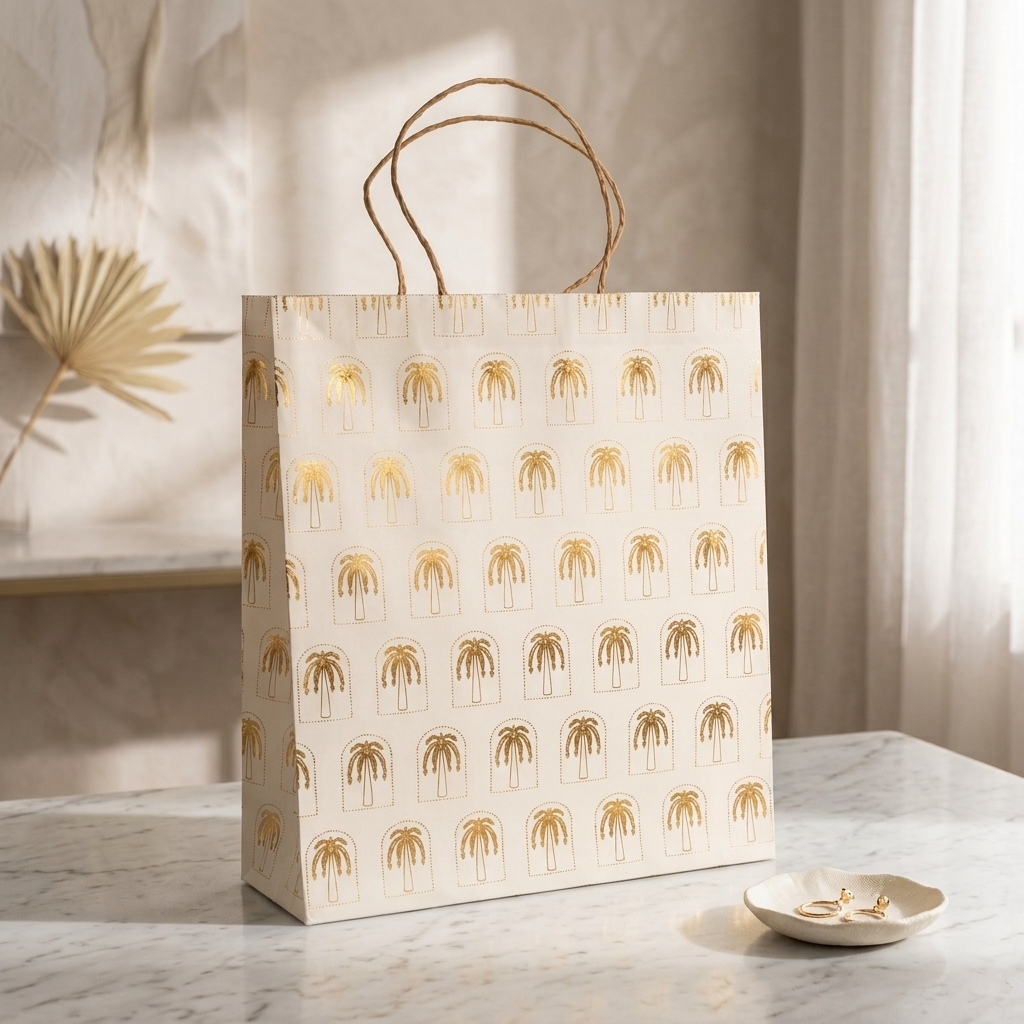 Palmera Foiled Gift Bag (12 × 15.3 × 4.8 inches)