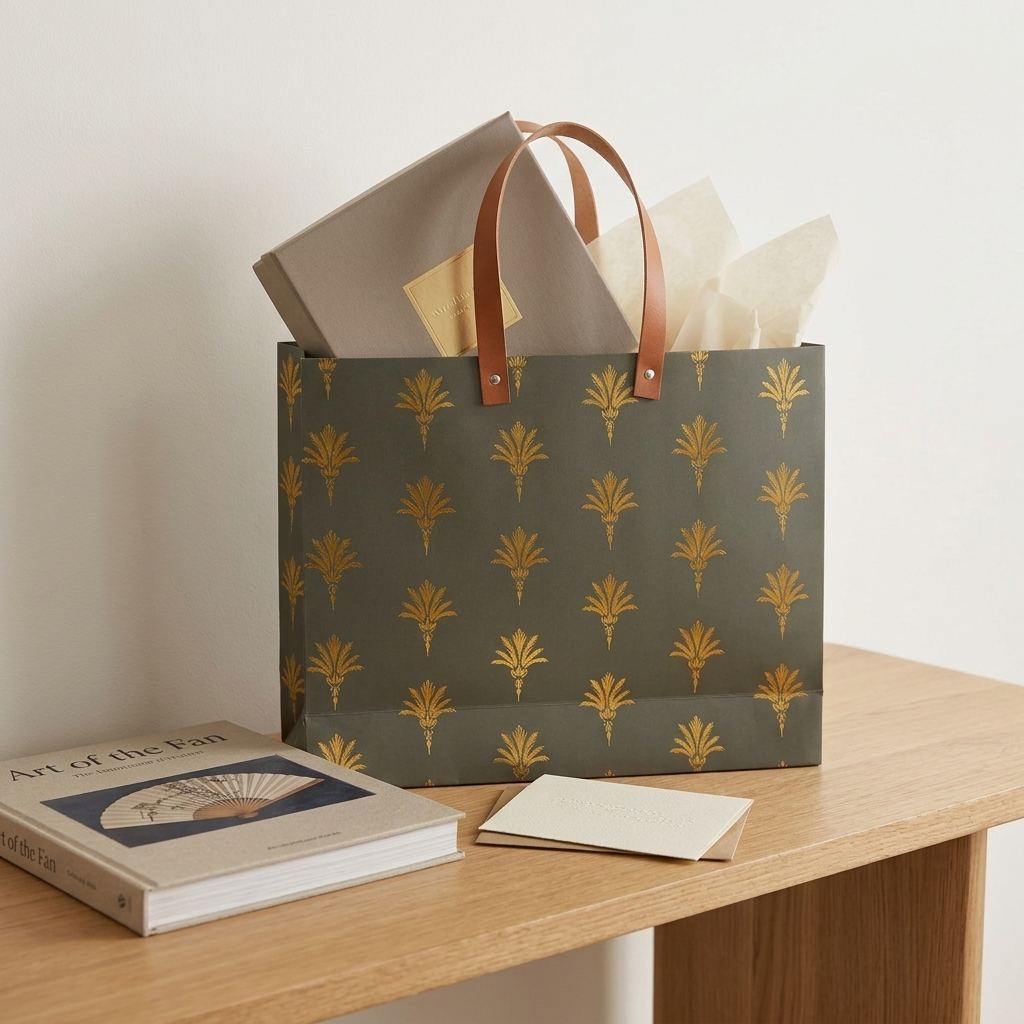 Olive Foiled Gift Bag ( 15 × 12 × 4.5 inches)