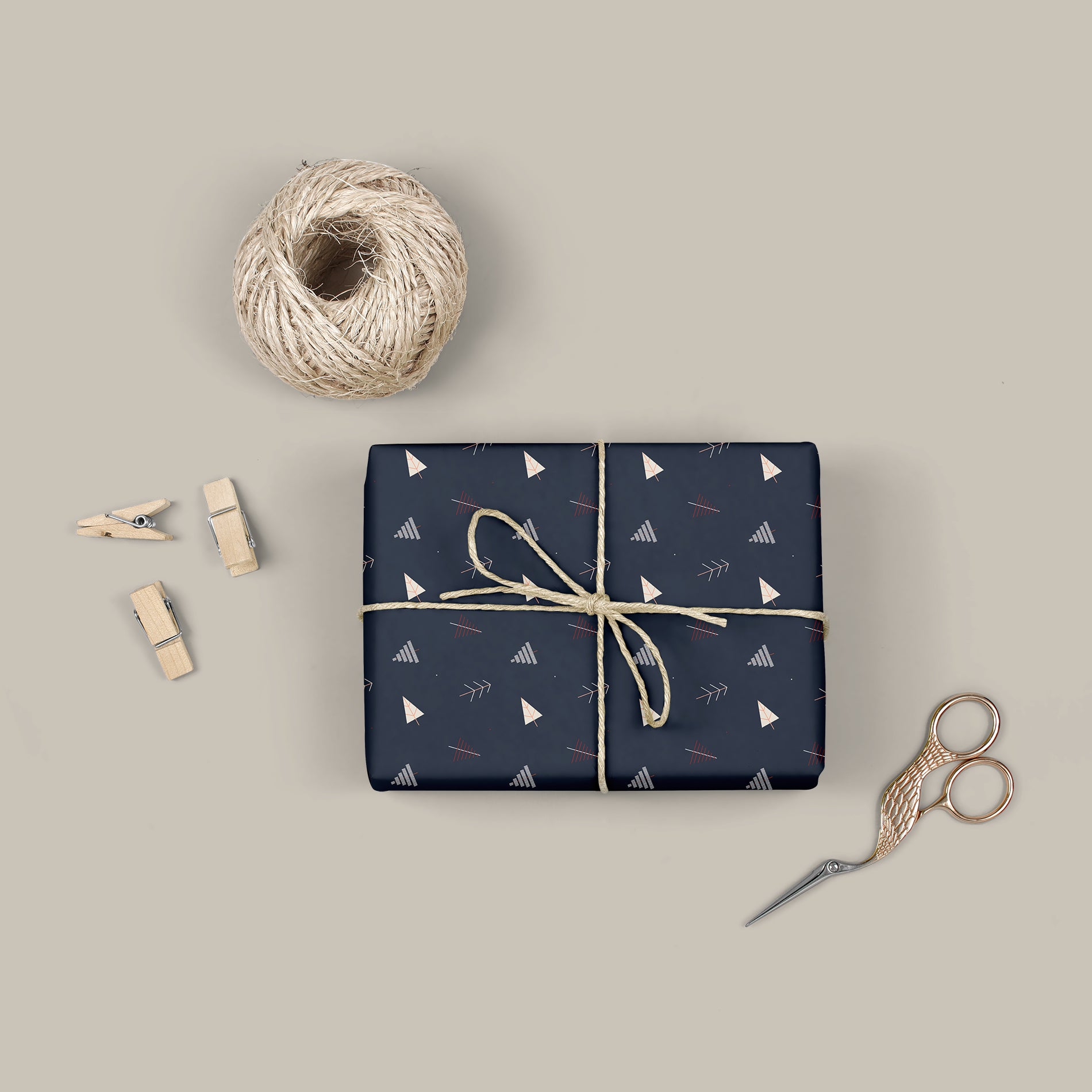 Festal twigs wrapping sheets+note cards<br/>(set of 5) - PAPER-IT