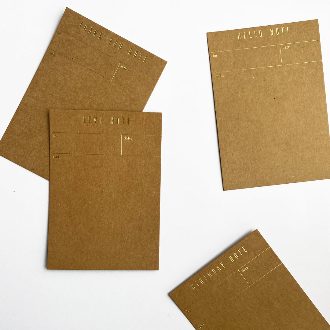 Kraft note cards + envelopes <br/> (foiled) set of 4