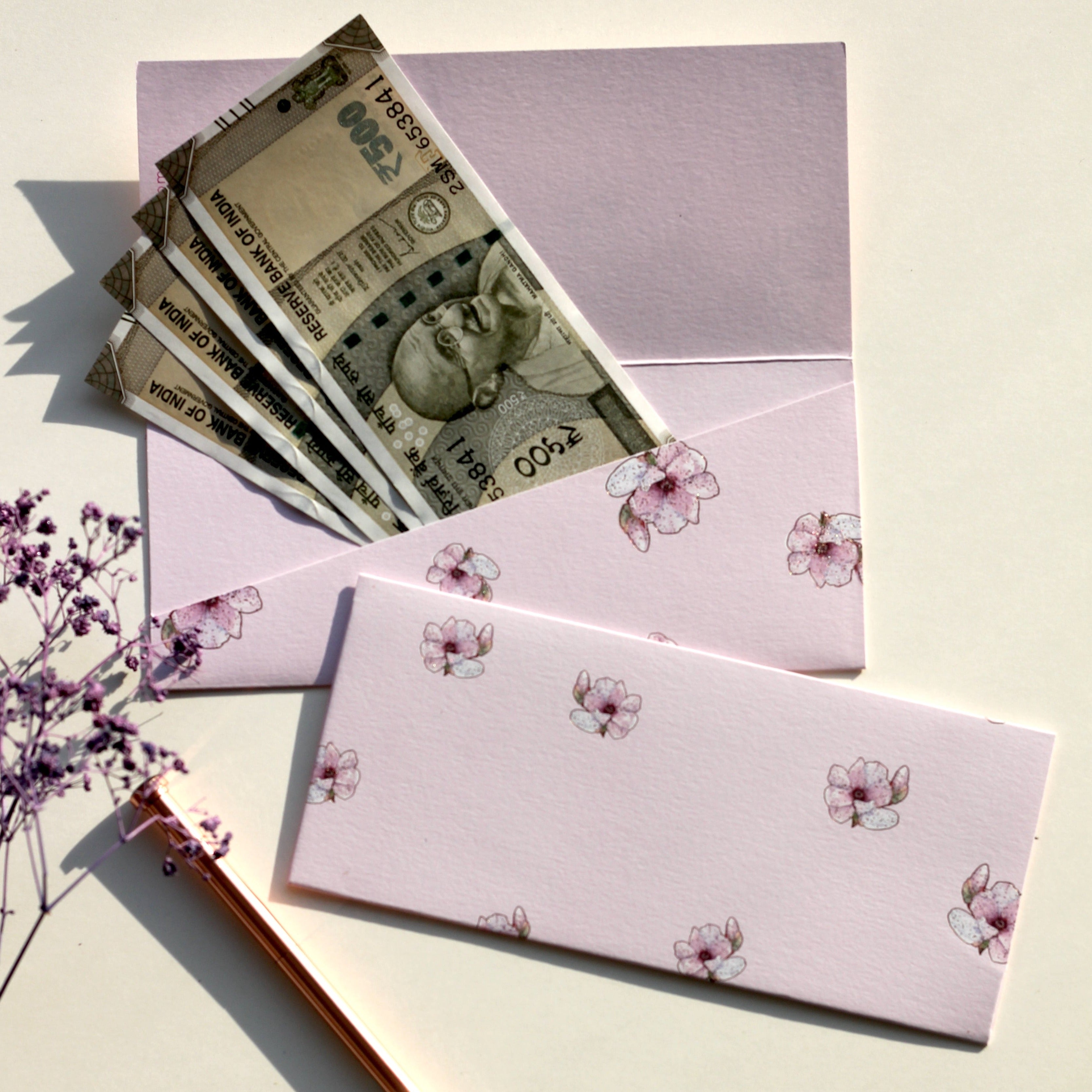 Misty rose money envelopes (foiling) set of 12