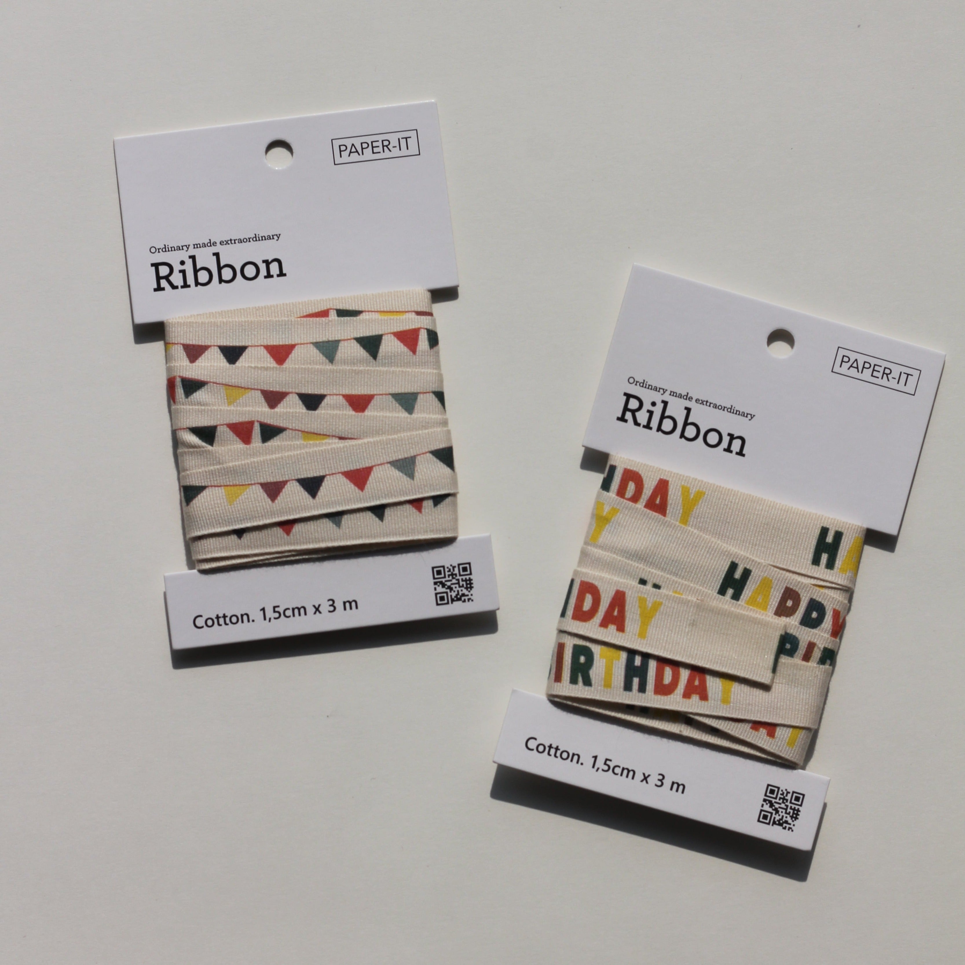 Happy birthday + bunting cotton ribbons (3 metre) set of 2
