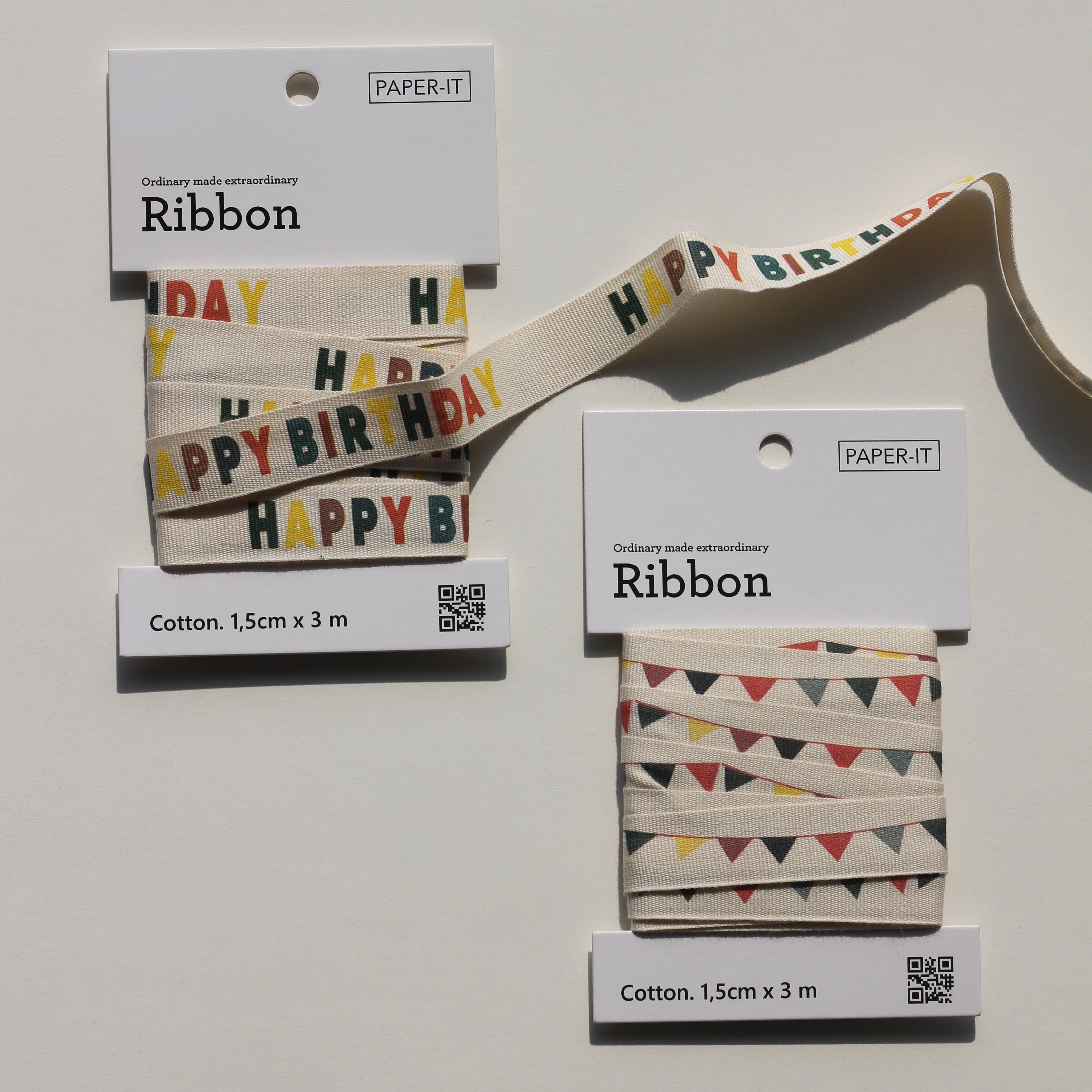 Happy birthday + bunting cotton ribbons (3 metre) set of 2