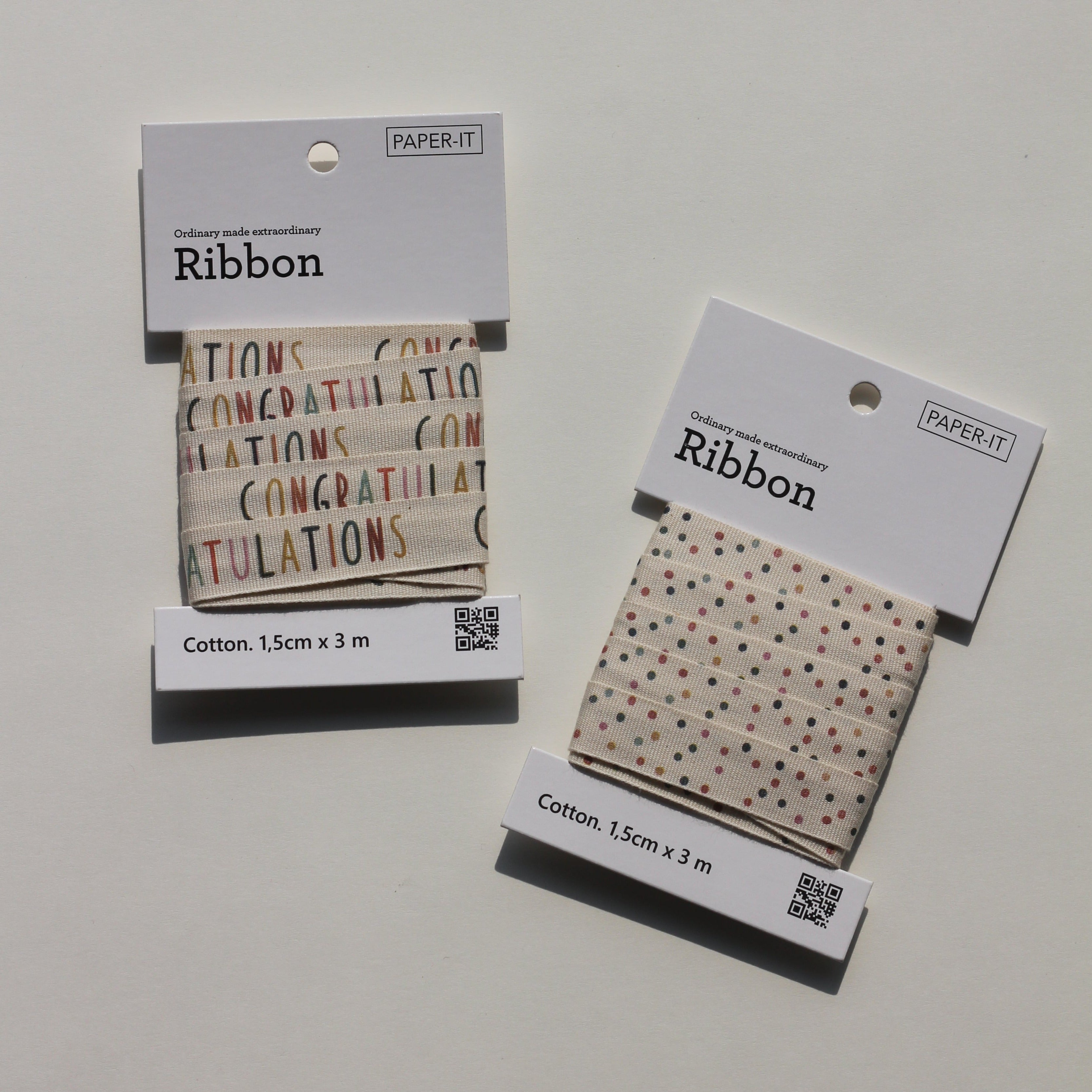 Congratulations + polka dots cotton ribbons (3 metre) <br/> set of 2