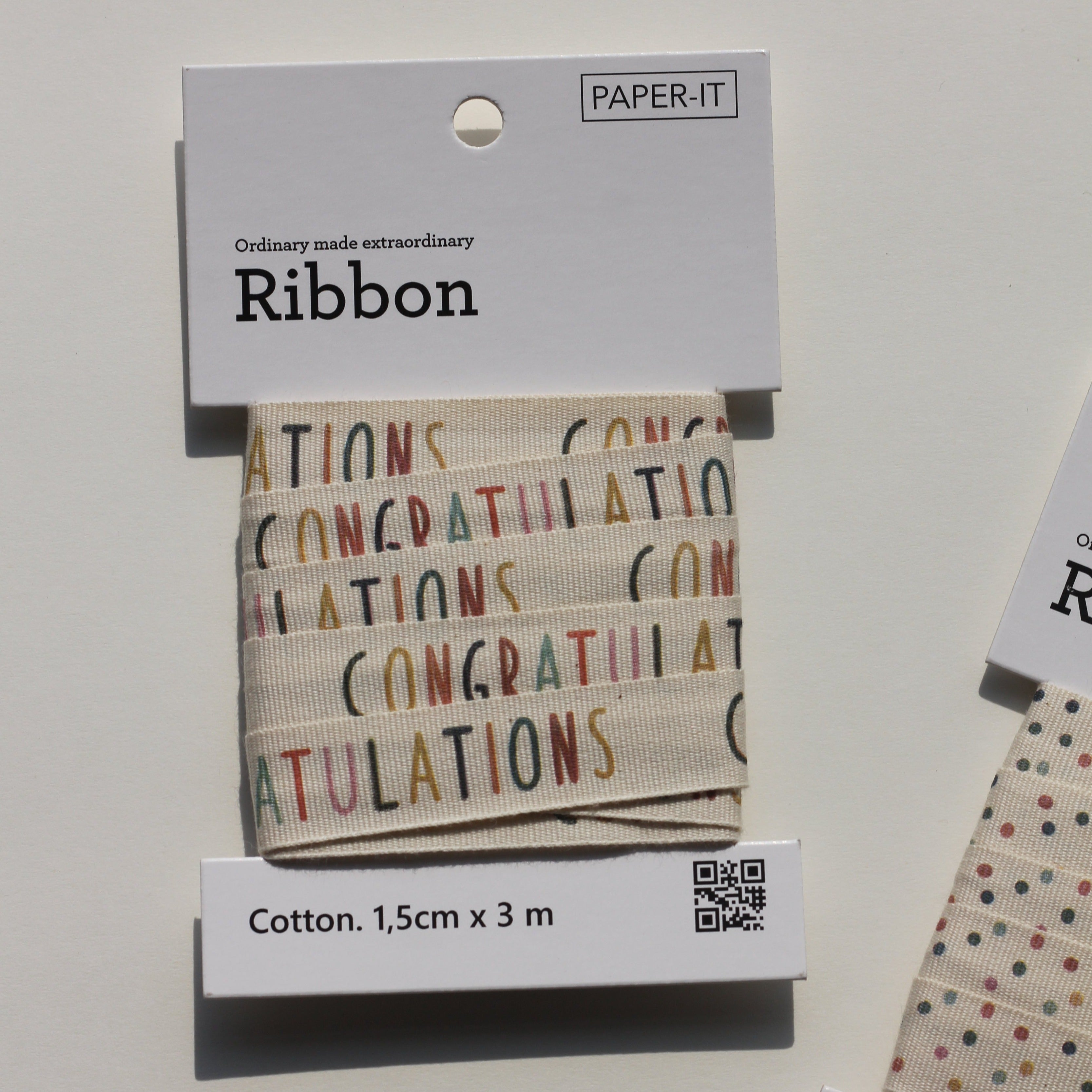 Congratulations + polka dots cotton ribbons (3 metre) <br/> set of 2