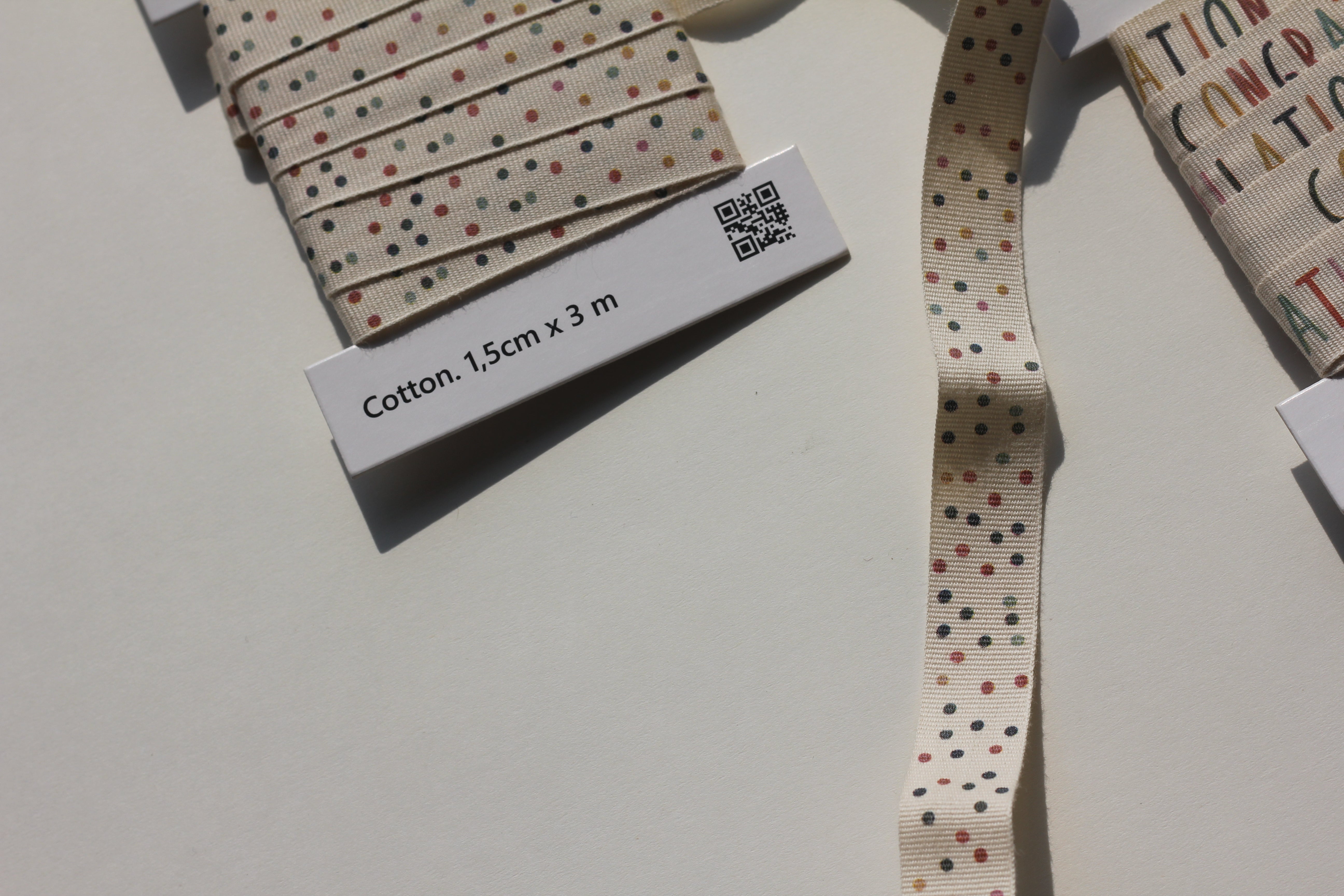 Congratulations + polka dots cotton ribbons (3 metre) <br/> set of 2