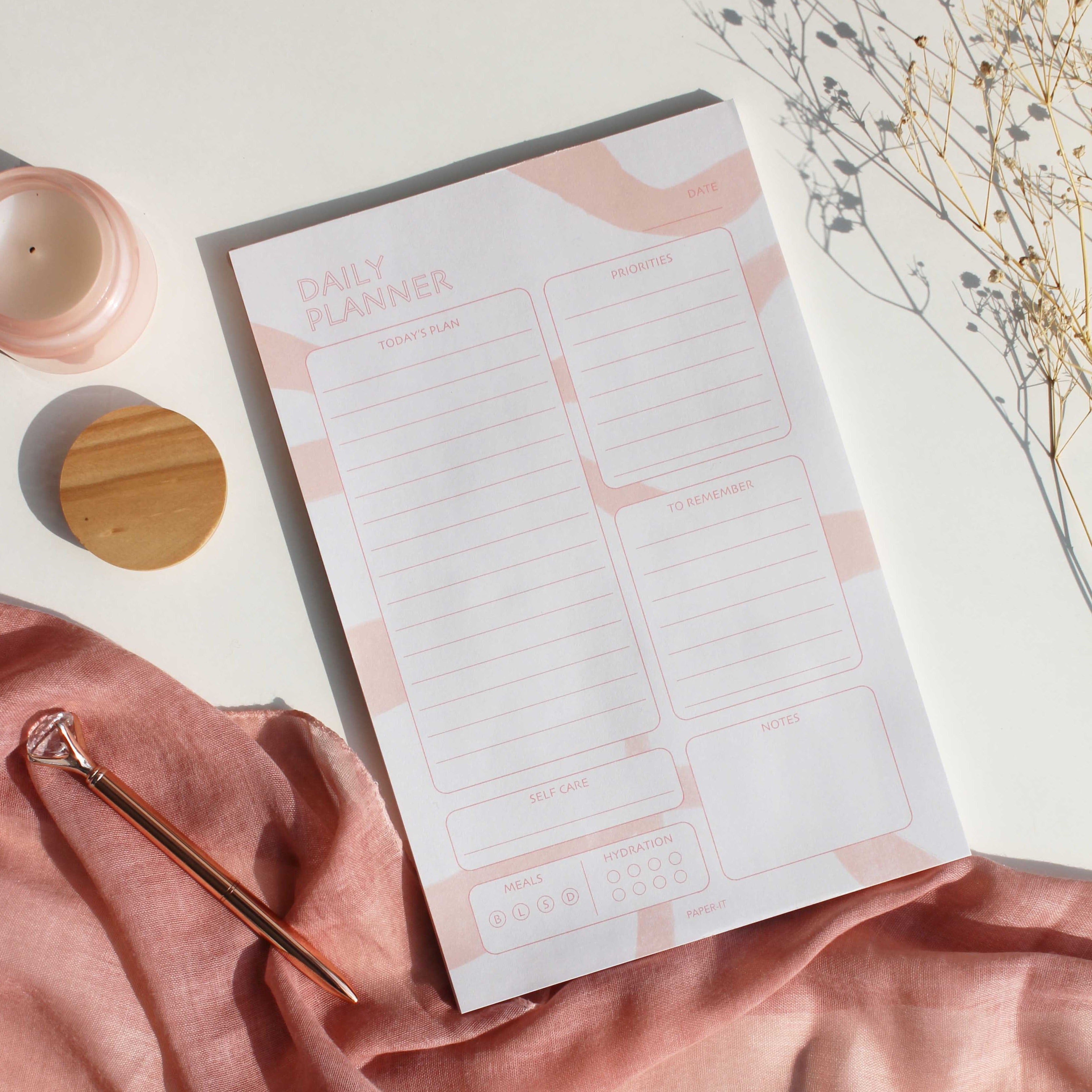 Pale peach desk planner