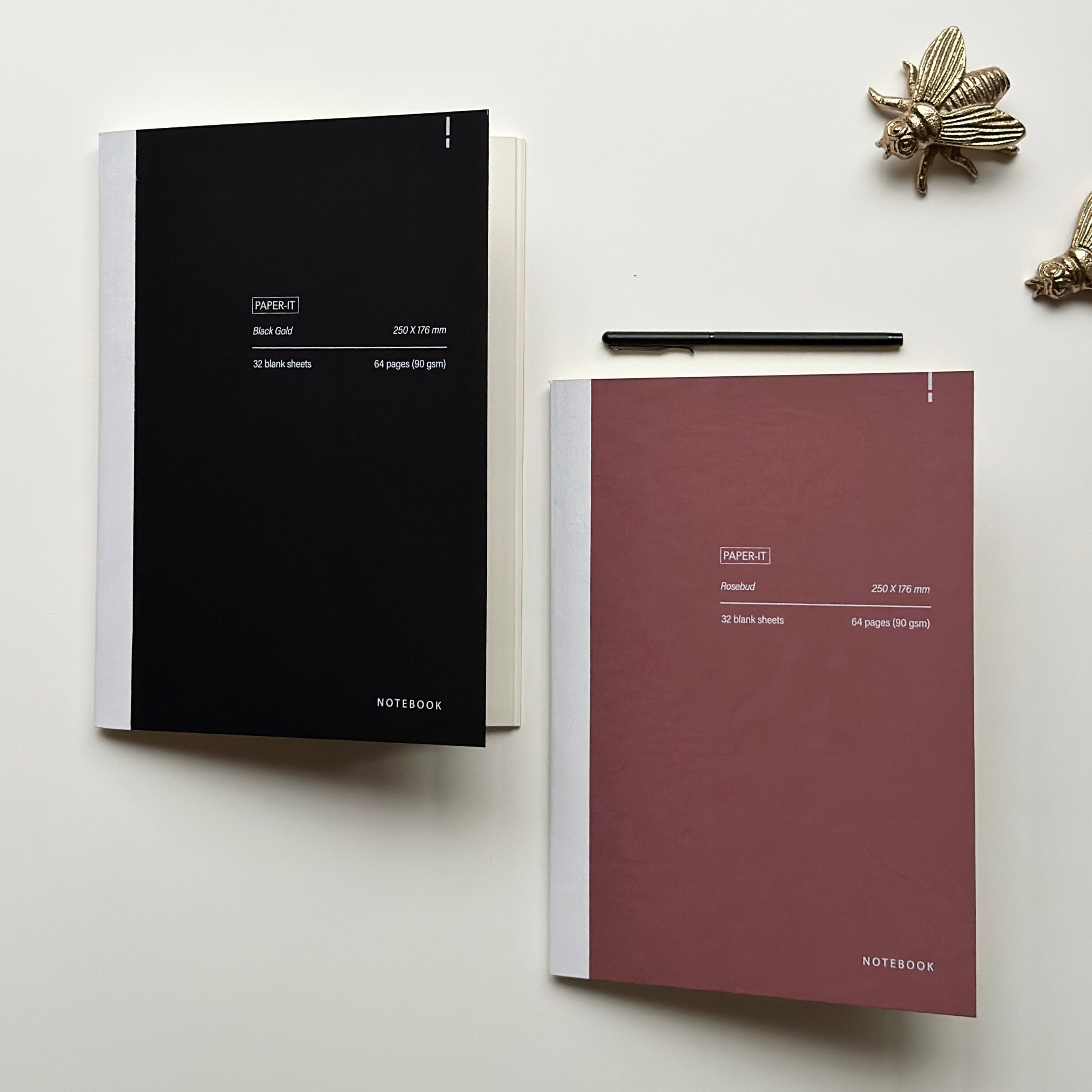 Rosebud + black notebook | Blank pages (set of 2)