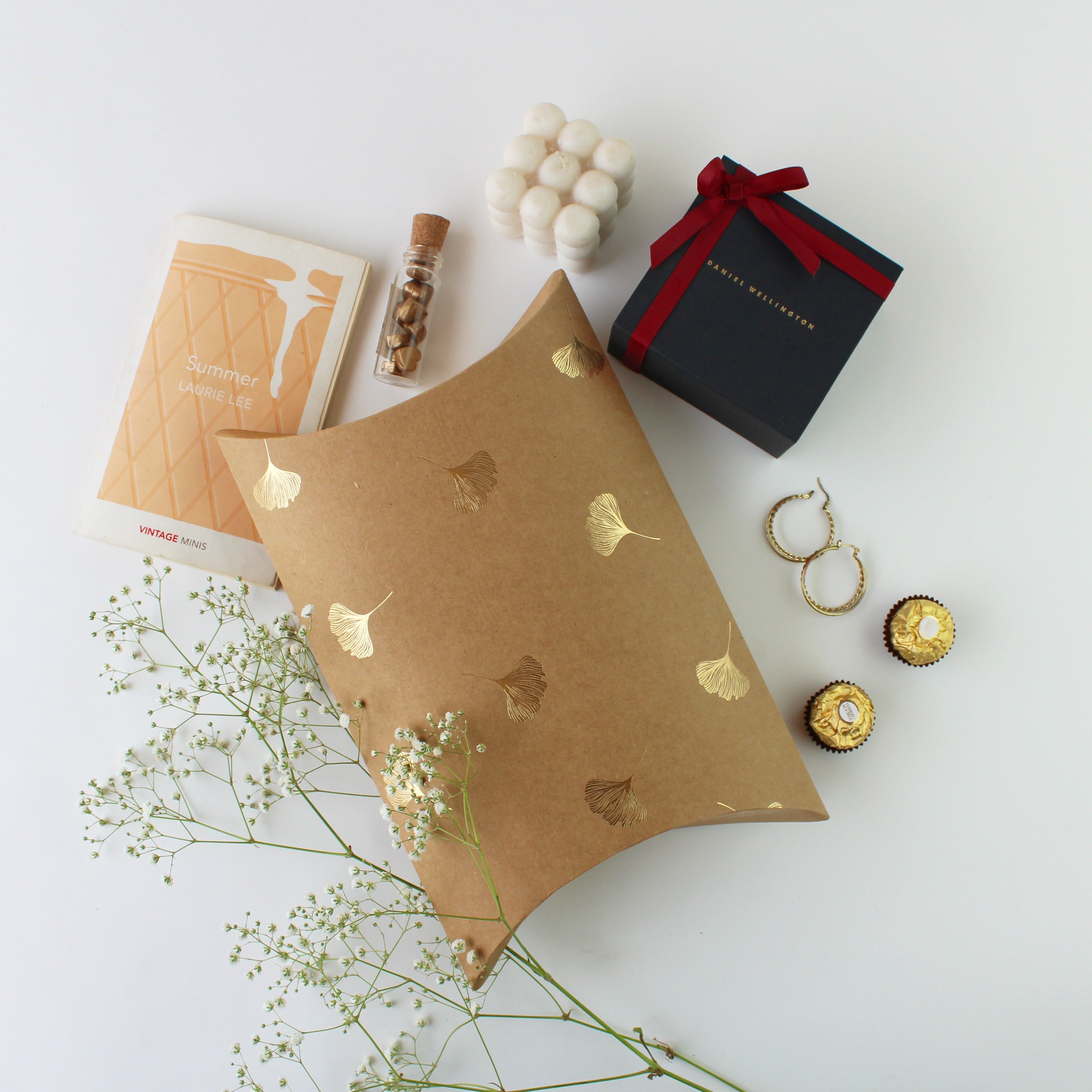 Assorted Kraft Pillow boxes foiled (medium) (set of 5)