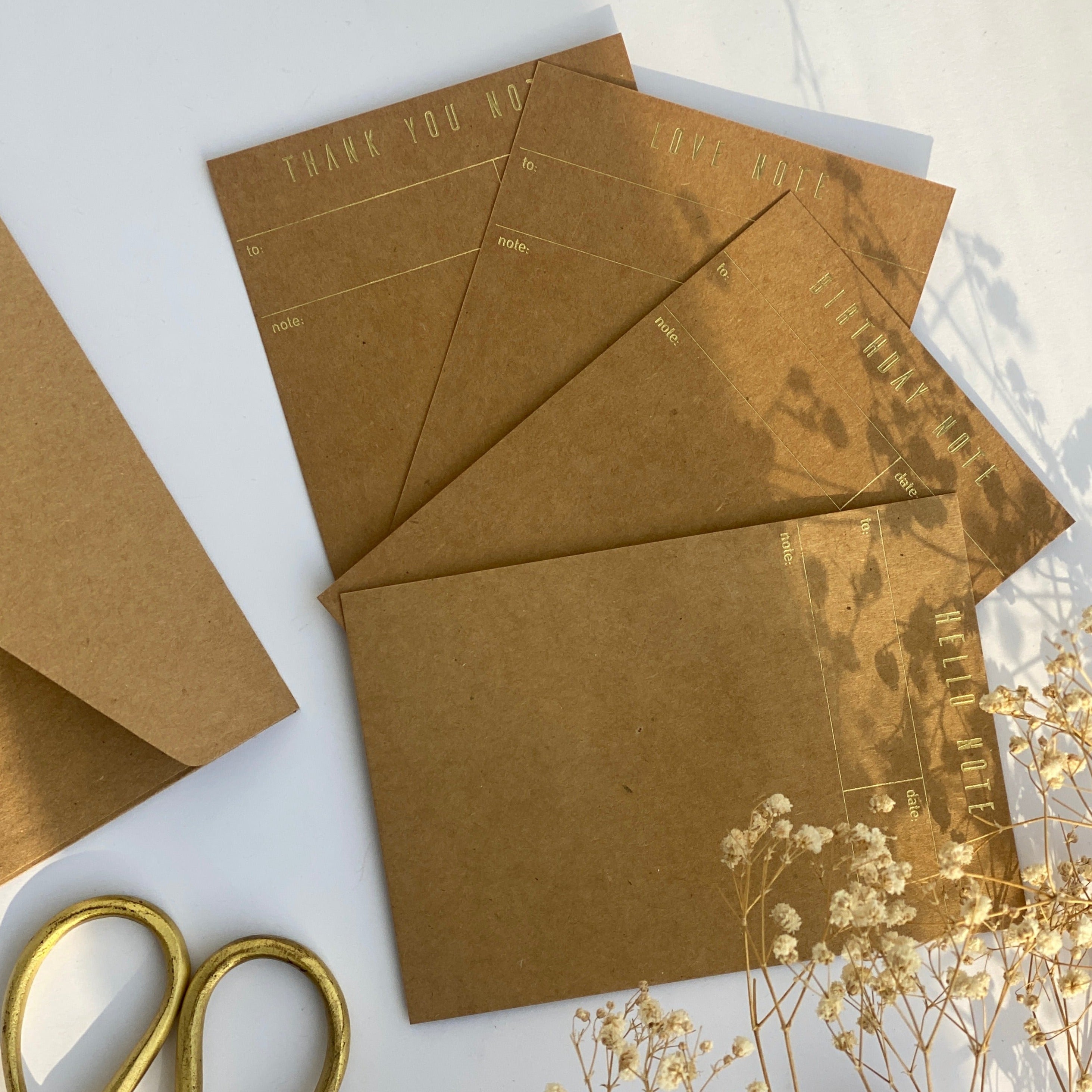 Kraft note cards + envelopes <br/> (foiled) set of 4