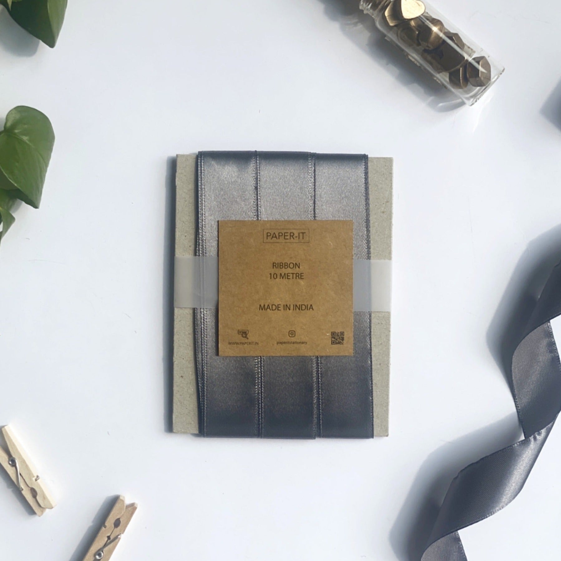 Grey Satin Ribbon (10 metre) - PAPER-IT