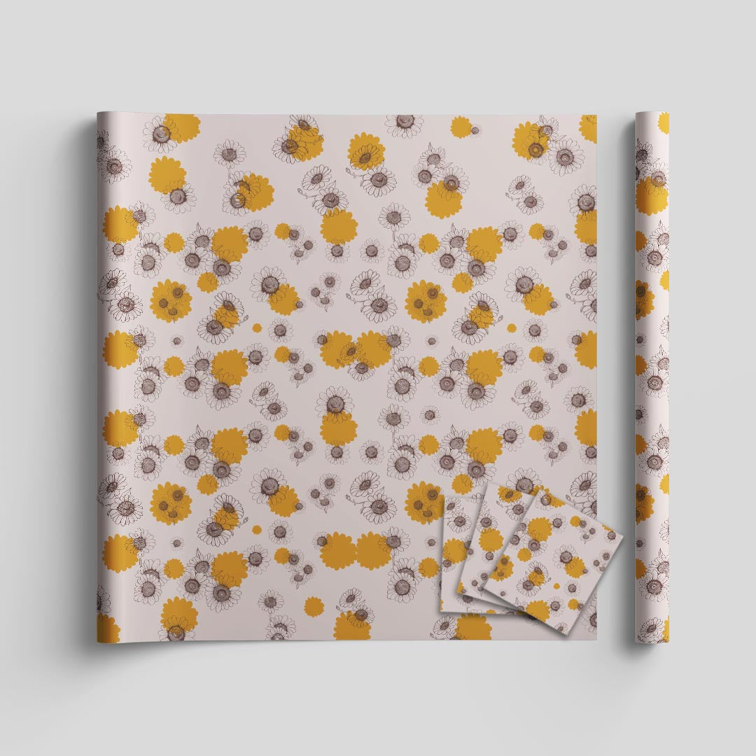 Sunflower wrapping sheets+note cards <br/> (set of 5) - PAPER-IT