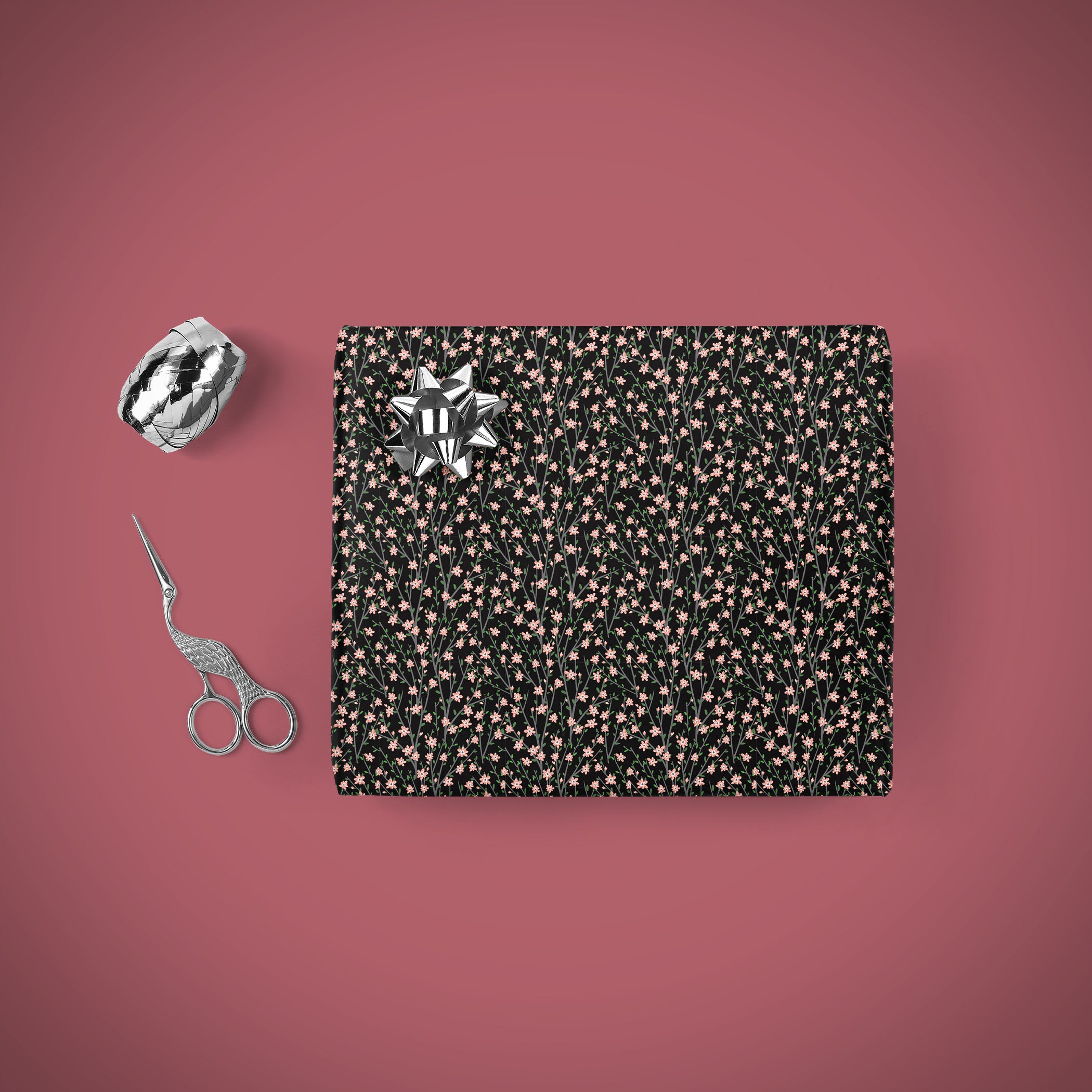 Cherry blossom darker wrapping sheets+note cards<br/>(set of 5) - PAPER-IT