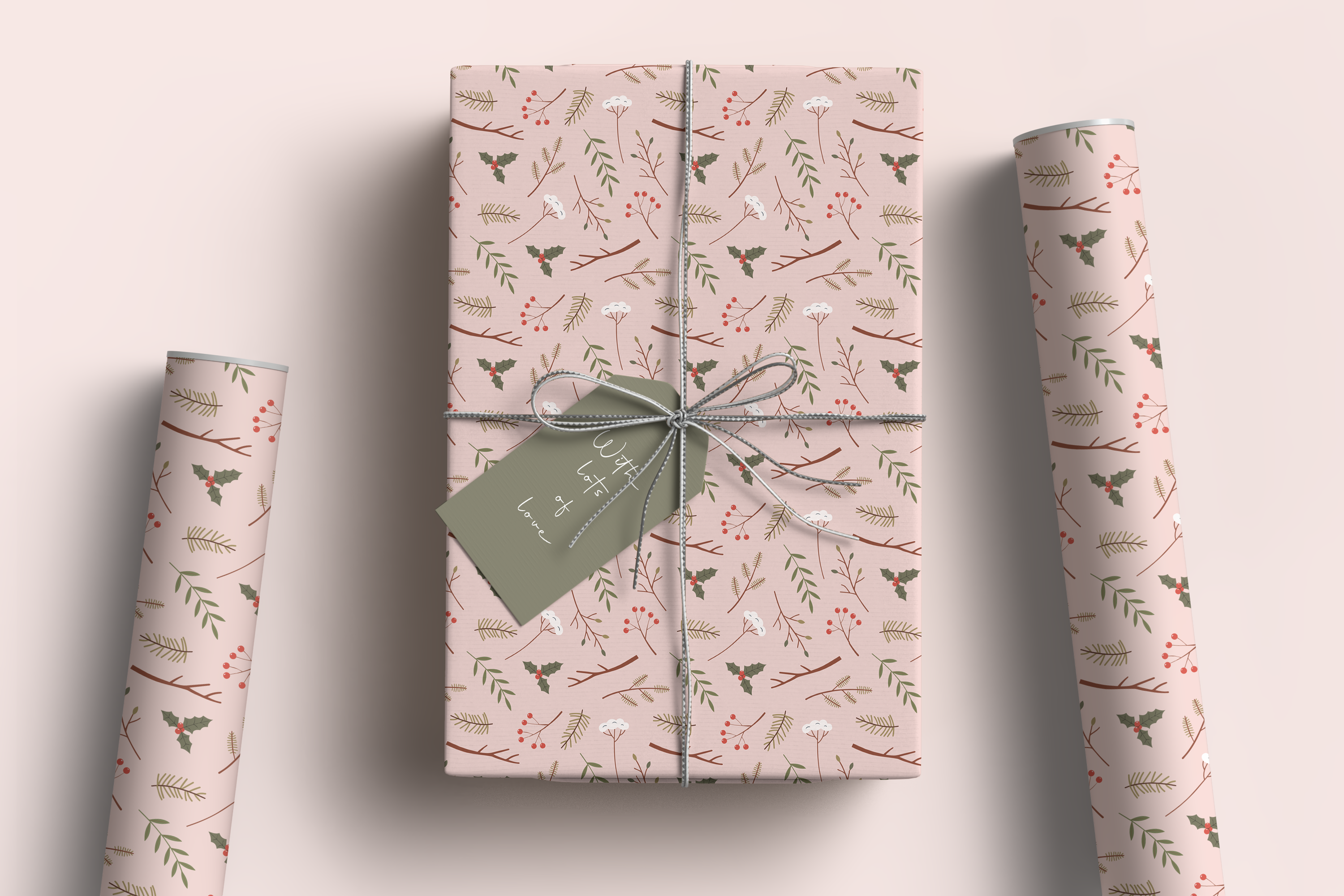 Pink wrapping sheets+note cards (set of 5)