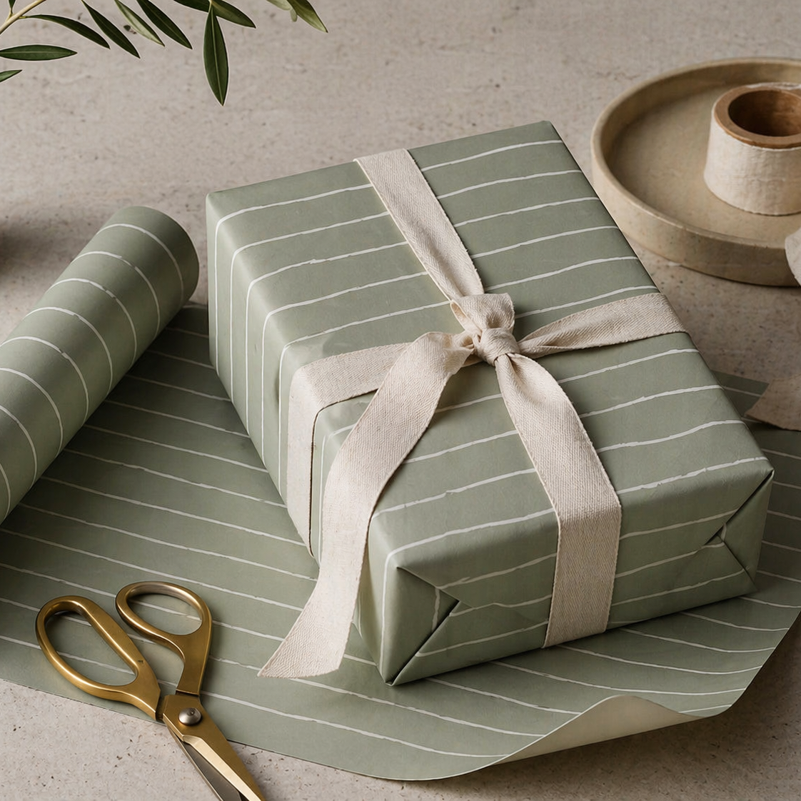 Green wrapping sheets+note cards