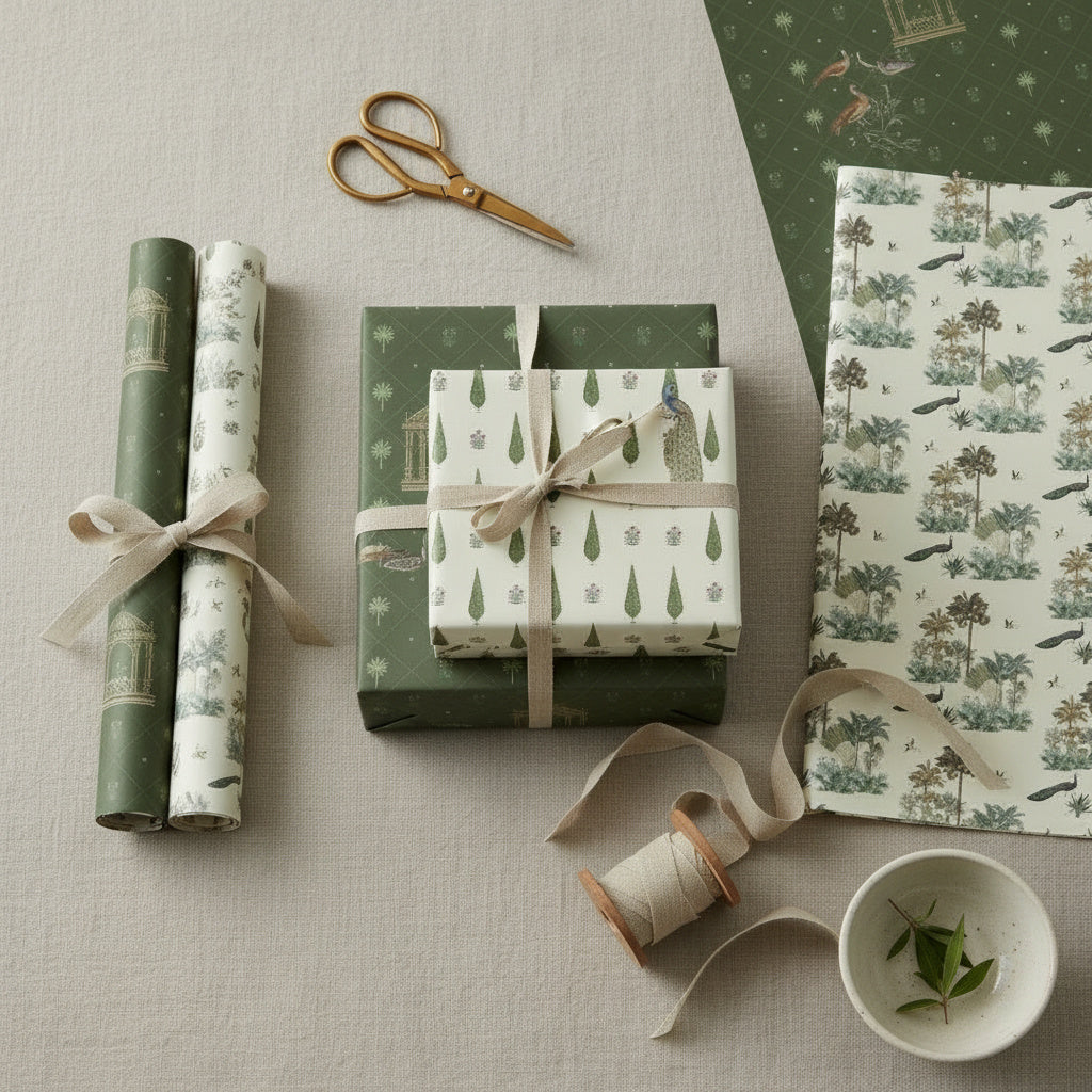 Assorted tropical wrapping sheets+note cards (set of 6)