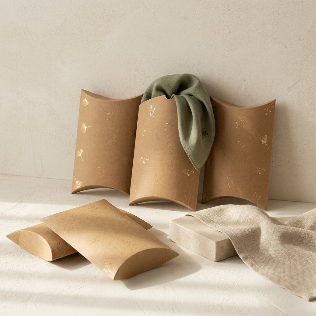Assorted Kraft Pillow boxes foiled (Medium)