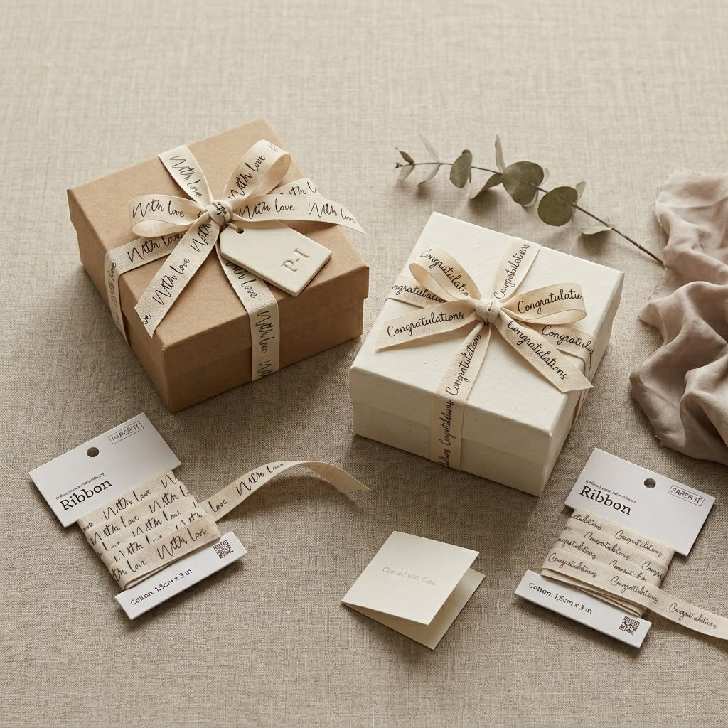 With love + Congratulations cotton ribbons (3 metre) <br/> set of 2