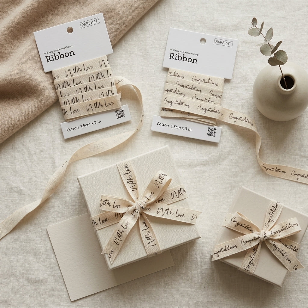 With love + Congratulations cotton ribbons (3 metre) <br/> set of 2