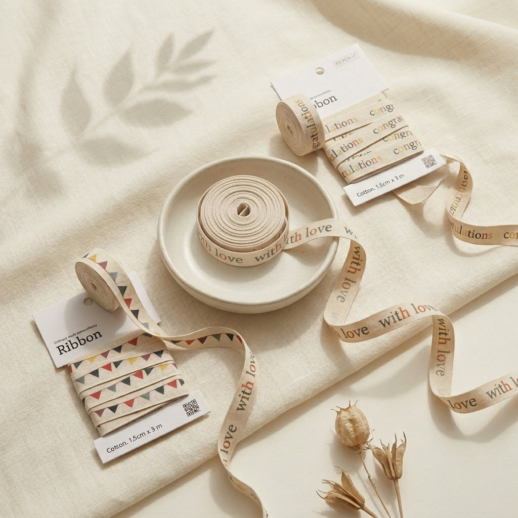 With love + congratulations + bunting cotton ribbons (3 metre) set of 3