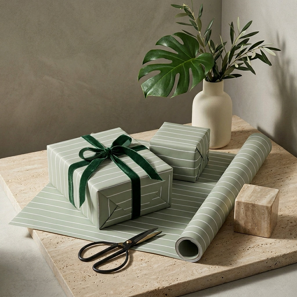 Green wrapping sheets+note cards