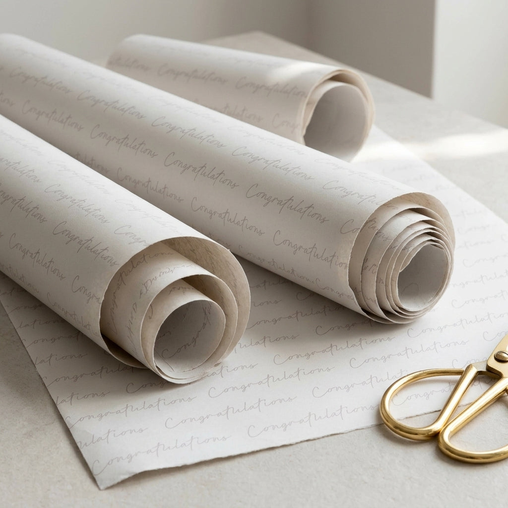 White congratulations wrapping sheets+note cards