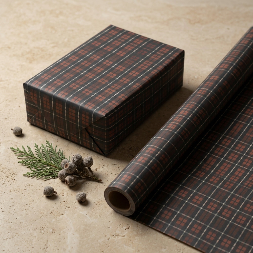 Plaid wrapping sheets+note cards