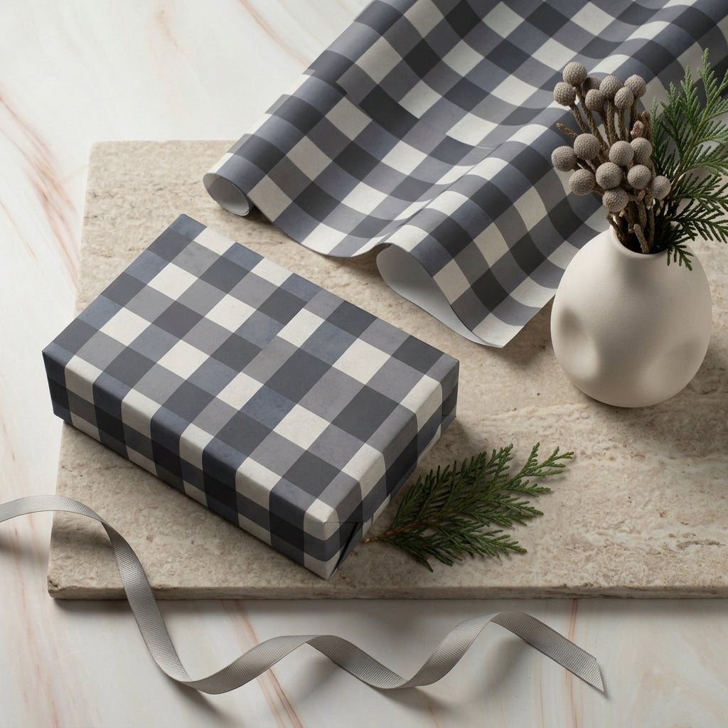 Checkered wrapping sheets+note cards