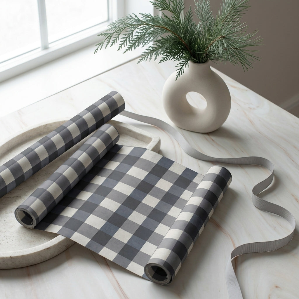 Checkered wrapping sheets+note cards