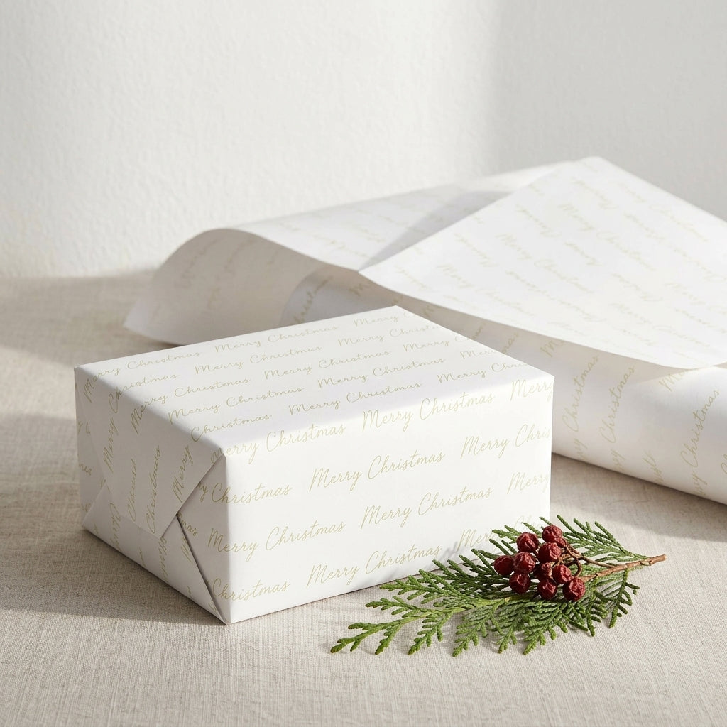 Green merry christmas wrapping sheets+note cards (set of 5)