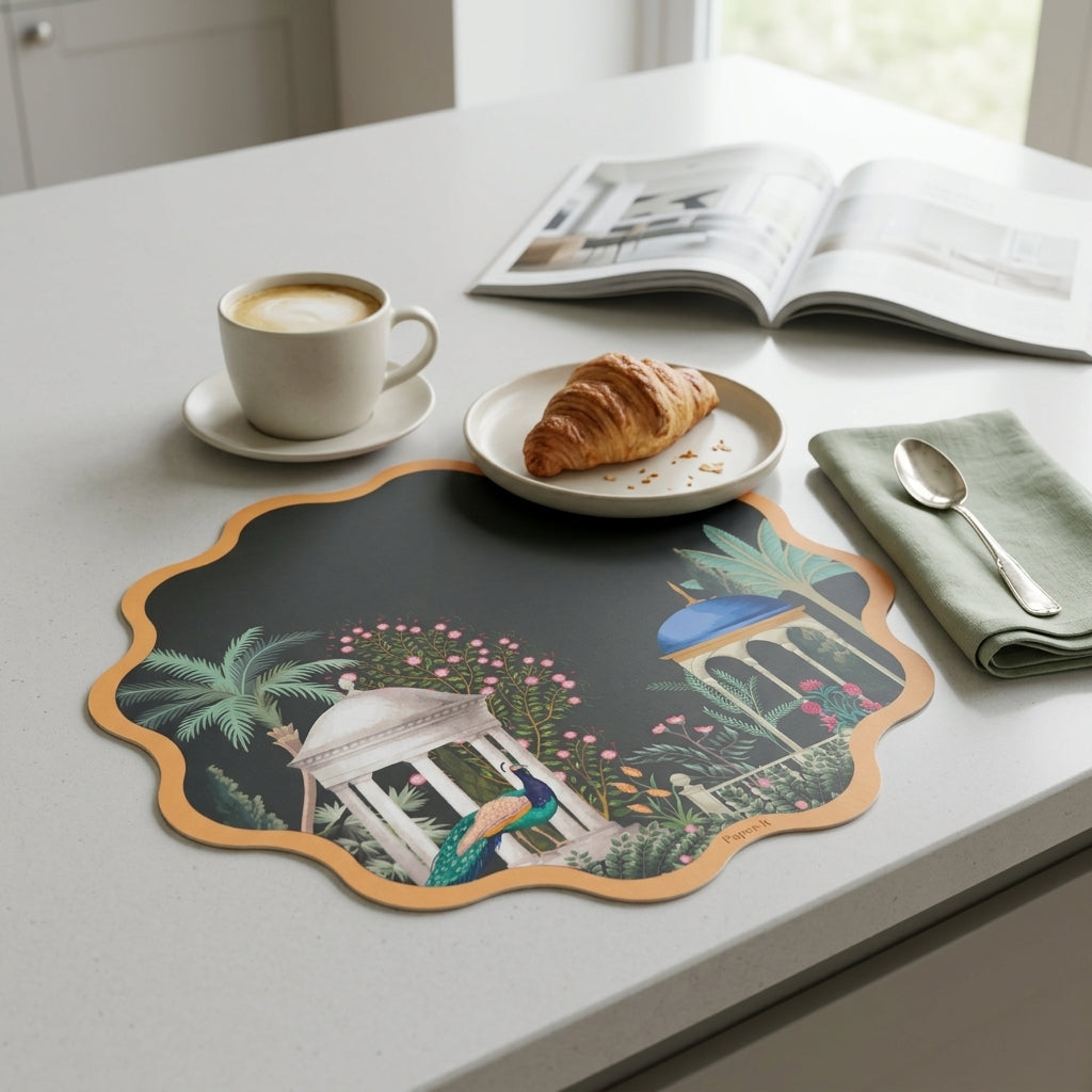 Mughal Garden Foiled Coasters & Tablemats Set –  (6 Coasters + 6 Tablemats)