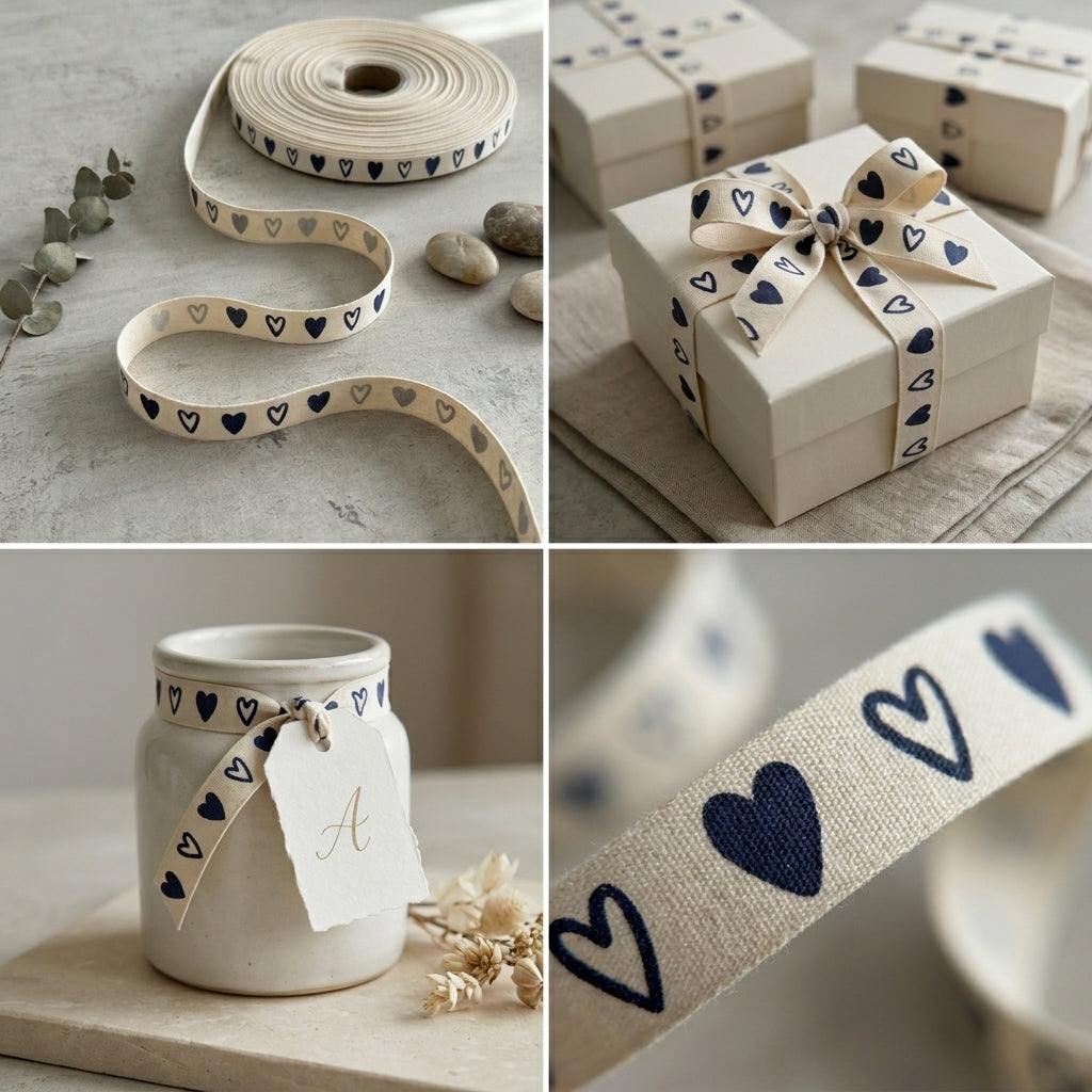 Navy Heart Cotton Ribbons